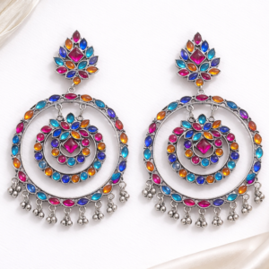 Multicolor Oxidized Circular Statement Earrings with Ghungroo Danglers