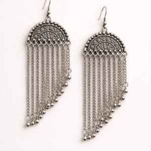 Statement Oxidized Silver Chain Earrings