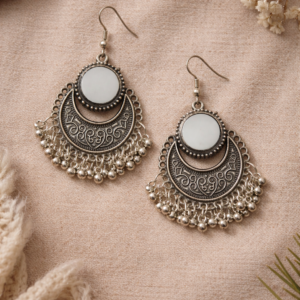 Boho Oxidized Silver Mirror Drop Earrings