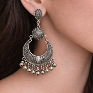 Traditional Oxidized Moon-Shaped Dangling Earrings