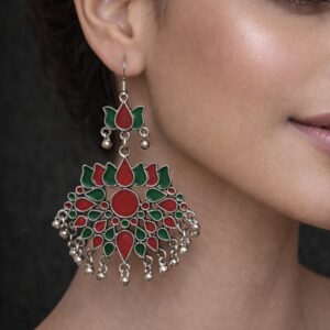 Multicolor Lotus Motif Oxidized Drop Earrings