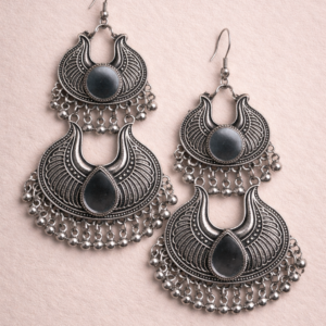Antique Oxidized Crescent Moon Statement Earrings