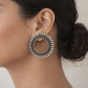 Antique Finish Sunburst Circular Stud Earrings