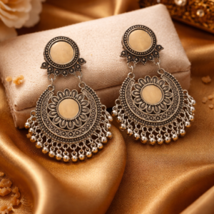 Vintage-Inspired Oxidized Mirror Ethnic Earrings