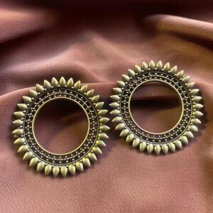 Antique Gold Sunburst Circular Stud Earrings