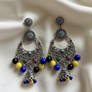 Oxidized Multicolor Beaded Jhumka Drop Earrings
