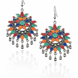 Multicolour Oxidized Mandala Drop Earrings