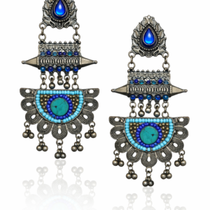 Turquoise Aura Oxidized Statement Drop Earrings