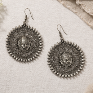Oxidized Goddess Face Circular Statement Earrings